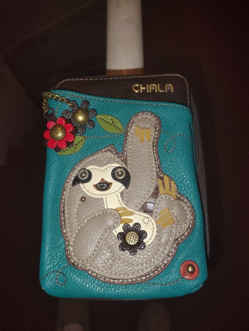Chala Teal Sloth Appliqué Crossbody Wallet